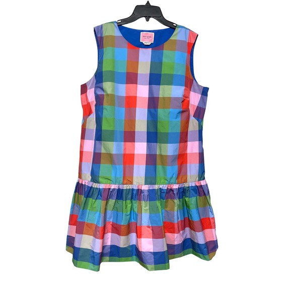 Kate Spade Madras Taffeta Shift Dress Blue Multicolor Size XXL - Picture 6 of 14